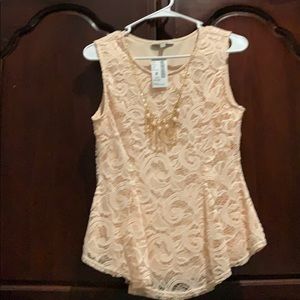 Papaya lace dressy top with necklace